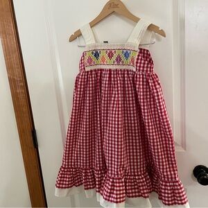 Charming Red Checkered Kids Dress with Embroidery